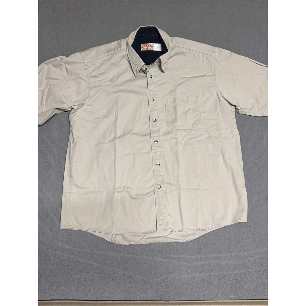 Red Kap Mens XL Short Sleeve Button Down Work Shirt Tan Beige Cotton